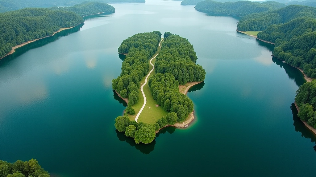 Veisiejų ežero ir kyšulių žemėlapis iš oro